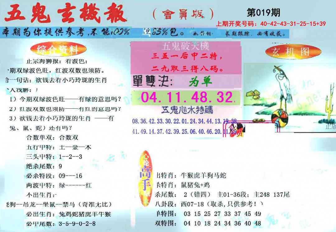 019期新五鬼玄机[图]